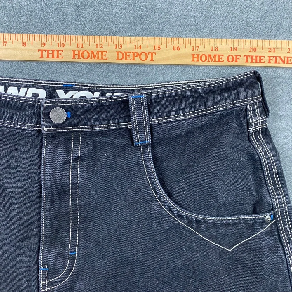 A-Lab Men 40x32 Baggy Skate Jeans Trashed Y2K  Black Embroidered Wide Leg